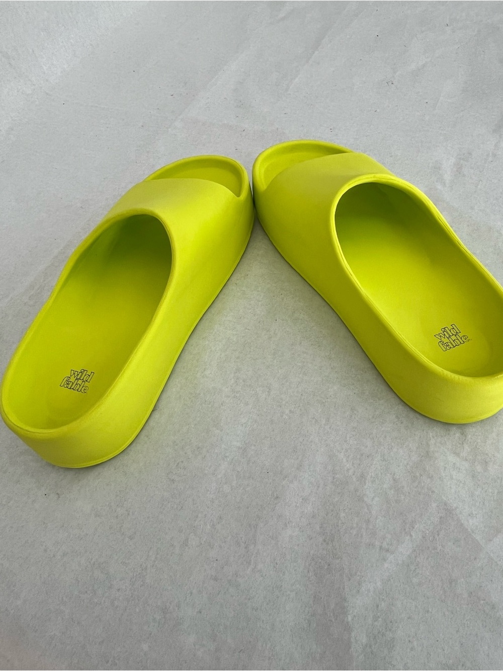 Neon Yellow/Green Slide Sandals for Women - Cushioned Platform Comfort - Picture 5 of 7